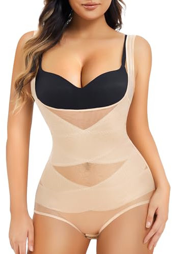 Junlan Body Shapewear Damen Bauchweg Bodysuit Figurenformend Damen Body Shaper Formbody Miederbody Taillenformer Damen Bauchweg Body (Beige, L)