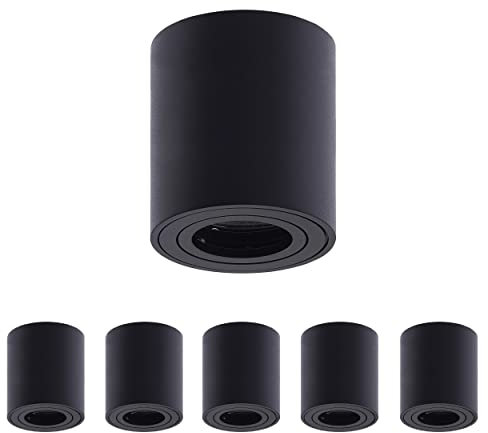 Oktaplex 6 Stück Aufbauleuchte Lile M für GU10 & LED-Module 230 V Aufbaustrahler Aluminium rund LED Aufbauspots schwarz