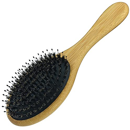Wildschweinborsten Bürste,Schweineborsten Haarbürste,Haarbürste Ohne Ziepen,Haarbürste Wildschweinborsten mit Nylonstiften,Bambus Haarbürste,zur Haarentwirrung und Detangling,22.5cm (Oval)