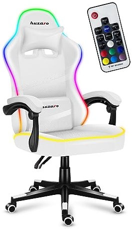 huzaro Force 4.4 RVB | Éclairage LED | Chaise Bureau | Ergonomique | Cuir synthétique | Appui-tête | Coussin Lombaire | Réglable en Hauteur | PC Gaming | Accoudoirs Souples | Blanc