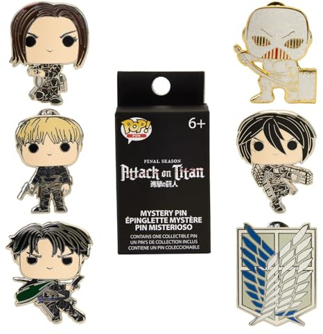 Loungefly Pop! 6 Pieces BLIND PIN SET: AOT CHARACTERS - Eren Jaeger - Attack On Titan - Blind Box Spille Smaltate - Spilla da Collezione Carina - per gli Zaini & Borse - Idea Regalo - Anime Fans