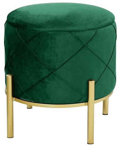 AKORD | Puf en Velutto Savana | Reposapiés | Contenedor para Pequeños Objetos | Patas de Metal | Acolchado | Puf Decorativo Acolchado | para la Sala de Estar y el Dormitorio | Verde Bottle