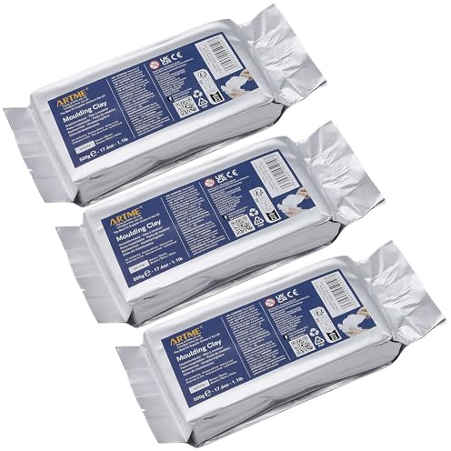ARTME Argilla da modellare bianca 1500g (500g x 3) Pasta per modellare per arte e artigianato creativo - Asciuga all'aria, confezione singola