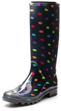 DREAM PAIRS Stivali da Pioggia Impermeabili Scarpe da Pioggia comode da Donna Stivali di Gomma Scarpe da Giardino Alte Impermeabili,Size 37,Multispot,SDRB2407W-E
