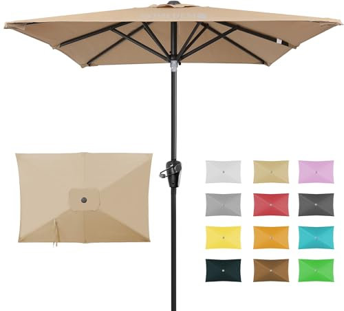 HOMEDEMO Parasol de Jardin Exterieur Inclinable Rectangulaire, Protection UV50+, pour Terrasse, Balcon, Piscine, Patio, 210x140cm, Kaki