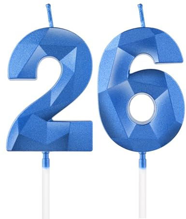 Royal Blue 26th Birthday Candles, 3D Number 26 Candle for Cake, Boy Girl 26th Birthday Decorations,Sapphire Candle Topper Blue Cake Decorations for Birthday Party Wedding Anniversary Supplies