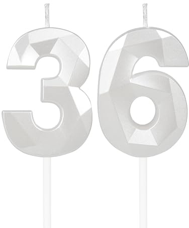 mciskin White 36th Birthday Candles, 3D Number 36 Candles for Cake, Women Men 36th Birthday Decorations,Pearl White Candle Cake Topper Decorations for Birthday Party Weddings Anniversary Supplies
