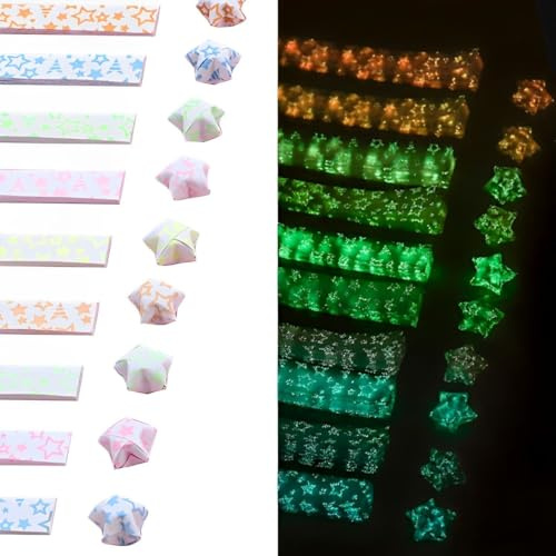 HSYTEK Lot de 10 étoiles en papier lumineuses - 210 feuilles de papier origami de Noël - Étoiles en papier pour travaux manuels, projets de bricolage, décorations de cadeaux
