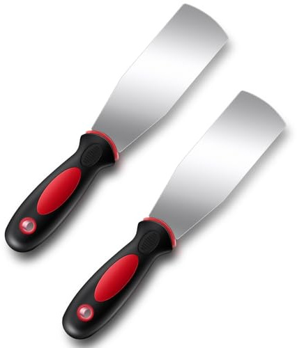 Threlaco 2 Pcs 2'' Lawn Mower Maintenance Deck Scrapers Heavy Duty Stainless Steel Lawn Mower Accessories Tool with Rubber Non-Slip Handle for Dead Grass Putty Deck Remover Cleaning, 10.25'' x 2''