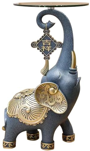 Estatua De Elefante Auspicioso De Pie con Bandeja，Escultura Clásica De Resina con Bandeja，Escultura De Almacenamiento para Entrada De Galería，Adornos Decorativos De Hotel
