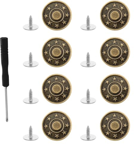 8 pièces de boutons de remplacement pour pantalon, boutons de jeans ajustables de 20 mm avec tournevis, boutons en métal pour jeans sans couture pour pantalons, boutons métalliques amovibles, ensemble