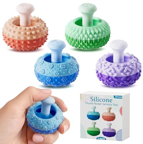 Silicone Thumb Rocker Fidget Toys 4 Pack, Quiet Sensory Toys for Autism ADHD Anxiety, Silent Desk Gadgets for Kids Adults Teens, Stocking Stuffers for Men Women Teen Gifts