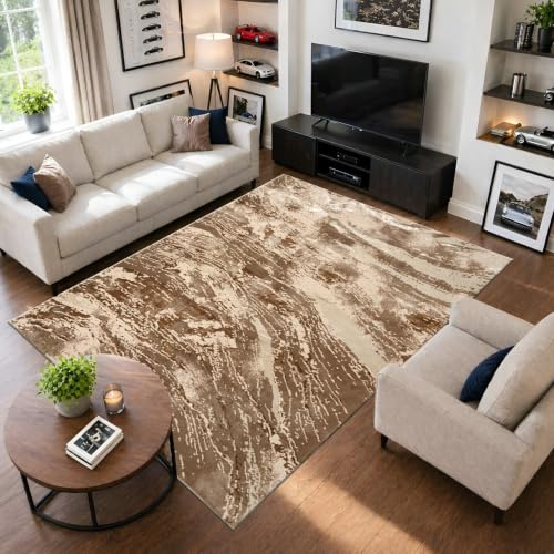 renoazul® Soft Pile Extra Large Rugs For Living Room - Jeze Mink Rug - 200 x 290 cm - Washable Marble Effect Rug For Bedroom, Lounge and Sitting Room