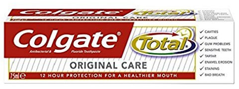 COLGATE Total Original Care Antibacterial and Fluoride Toothpaste, 75 ml, Pack of 12