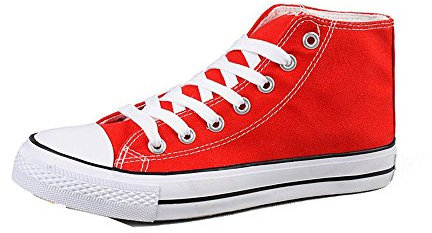 Divadames Womens High Top Lace Up Flat Canvas Pumps Ladies Casual Plain Shoes Size (Red, UK Footwear Size System, Adult, Women, Numeric, Medium, 6)