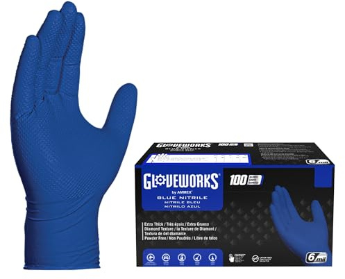 GLOVEWORKS HD Royal Blue Nitrile Industrial Disposable Gloves, 6 Mil Latex-Free, Raised Diamond Texture, Medium, Box of 100
