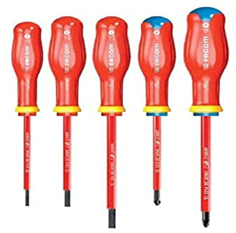 Facom ATP.J5VE Set of 5 PROTWIST® SCREWDRIVERS 1000 Volts insulated for PHILLIPS® screws & for slotted screws