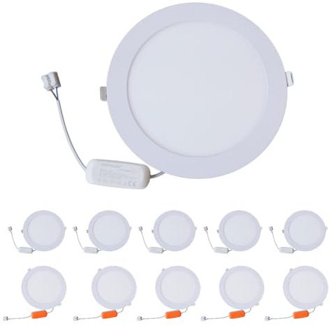 HMINLED 8 Inch 18Watt Ultra Thin Round LED Recessed Panel Spot Lighting, 140 Watt Retrofit Ceiling Downlight, 6500K Cool White, 10 Pack