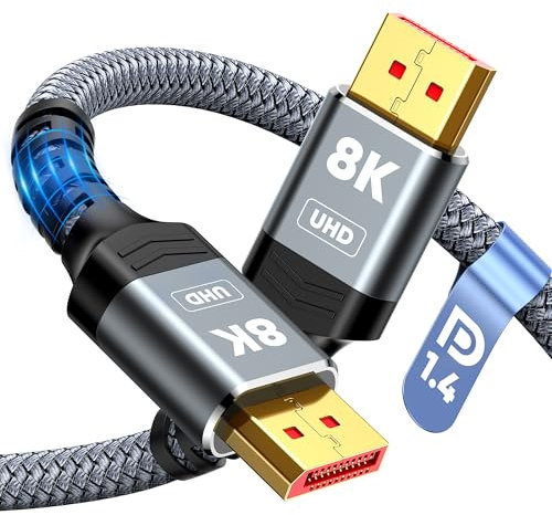 Capshi 8K DisplayPort Cable 1.4 2M DP to DP Cord (VESA Certified, 8K@60Hz,4K@144Hz,2K@240Hz/165Hz),32.4Gbps High Speed Display Port Cable for Gaming Monitor, HDR/FreeSync/G-Sync, Braided