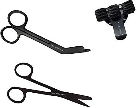 Pflegescherenset und Stift-Halter mit Gravur für Krankenschwester (Stealth Black)