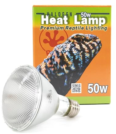 Pangea 50W Halogen Heat Lamp for Reptiles - Warming UVA and Infrared Light for Turtles, Tortoises, Bearded Dragons - Heating Bulb Terrarium Accessories, Designed for Ceramic Sockets (50 Watt)