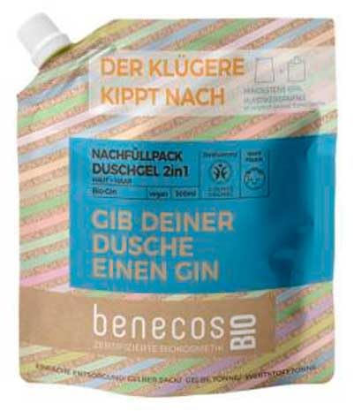 benecosBIO - Nachfüllbeutel Duschgel 2in1 BIO-Gin Haut & Haar - GIB DEINER DUSCHE EINEN GIN - vegan - recyceltes Plastik