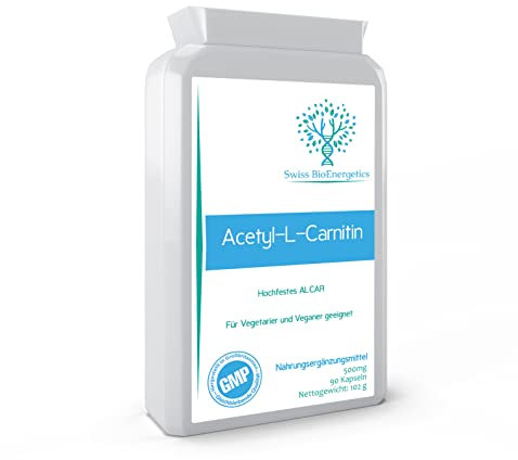 Acetil-L-Carnitina 500mg- ALCAR ad alta resistenza senza D-carnitina - Prodotto nel Regno Unito - Adatto ai vegani, 90 capsule