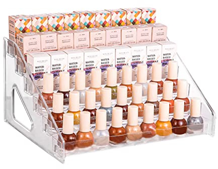 5 Tier Nail Polish Organizer Holder | Multi-Purpose Storage Rack for Eyeshadow Palettes, Sunglasses, Eyeglasses & Essential Oils - Clear Acrylic Vanity Countertop Display Stand Holds 50+ Bottles