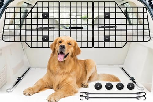 FEED GARDEN Dog Car Barrier for SUVs, Adjustable Universal-Fit Heavy-Duty Wire Mesh Pet Divider for Vehicles, Trucks, Vans, Car Accessories Safety Travel, Triple Folding (36.6-60.6)