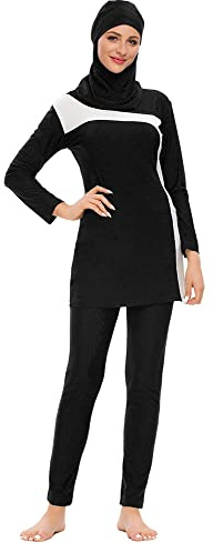 Wowdecor Muslim Swimsuits for Women Modest Swimwear 3 Piece Islamic Long Sleeve Burkini (S, Black)