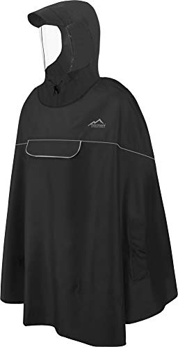 normani Wasserdichter Fahrrad-Regenponcho Regencape für Damen und Herren - Kapuze mit Sichtfenster - Wassersäule: 12.000 mm - 3M™ Scotchlite™ Reflektor und YKK-Reißverschluss Schwarz L-XL