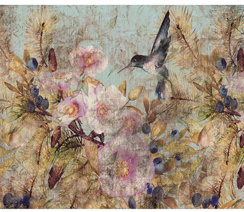 murando Fototapete Premium-Vlies Blumen Vogel 400x280cm Foto Tapete Schlafzimmer Vliestapete XXL Wandtapete Motivtapeten Bildtapete 3d Effekt Wand Dekoration Retro Vintage gemalt