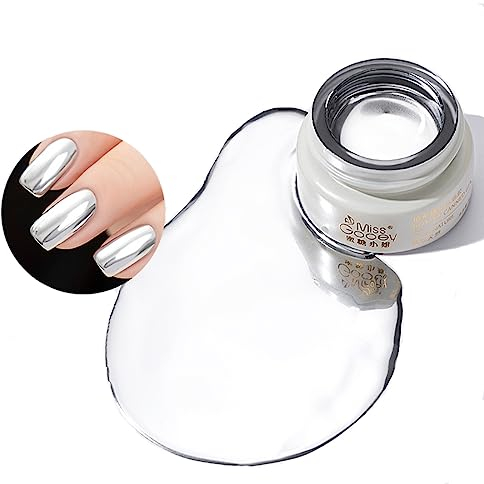 BSMKCL Silver Metallic Gel Nail Polish,Reflective Mirror Effect Metal Glitter Nail Gel,3D Nail Painting Gel for Nail Drawing Liner,Gorgeous Long lasting Quick Dry UV/LED DIY Silver Nail Art Manicure