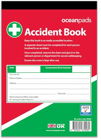 Ocean Pads 70062 Carnet de rapports d'accident conforme au RGPD pour petites entreprises, écoles, organismes de bienfaisance
