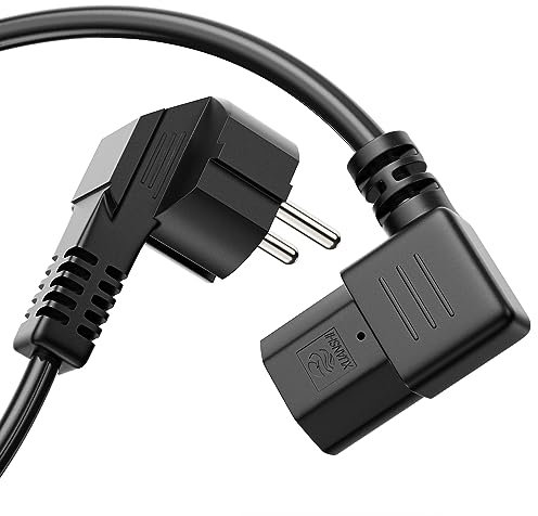 Perfect Stromkabel Kaltgerätekabel 3 Polig, 2,0m, Stecker Netzstecker Schutzkontakt auf Kaltgerätekupplung C13 Buchse, 90° Winkel Strom Kabel Netzkabel Netzteil für Monitor PC Drucker, Schwarz