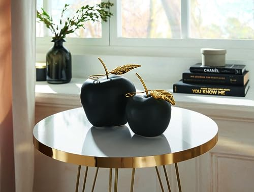 Dekoleidenschaft Apfel Black aus Porzellan, matt schwarz + Gold, 11 + 14 cm hoch, Dekofigur, Tischdeko, Dekoobst
