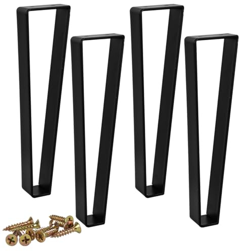 Btowin VCF 10 Inch / 25cm Trapezoid Metal Furniture Legs, 4Pcs Solid Steel Modern Style Table Legs Hairpin Heavy Duty sofa Feet for Home DIY Projects Coffee Table TV Stand Sofa Cabinet - Matte Black