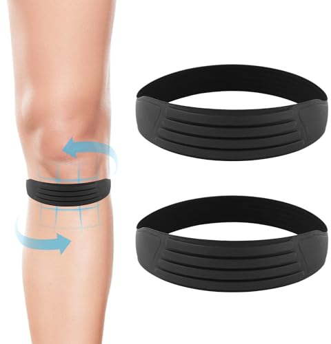 NQEUEPN 2uds Correa de Soporte para Tendón Rotuliano, Correa Silicona para Rodilla Banda Flexible para Rodilla Reduce Dolor Rodillera Suave para Saltador Correr Deportes Baloncesto (Negro)