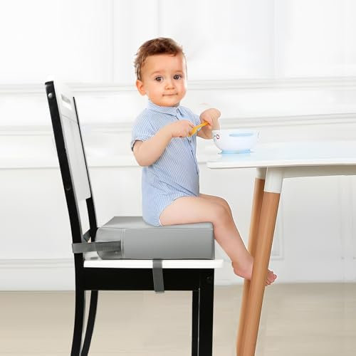 PandaEar Asiento Elevador para Niños para Mesa de Comedor, Cojín Elevador Portátil para Niños, Doble Correa de Seguridad, Base Antideslizante (Gris)