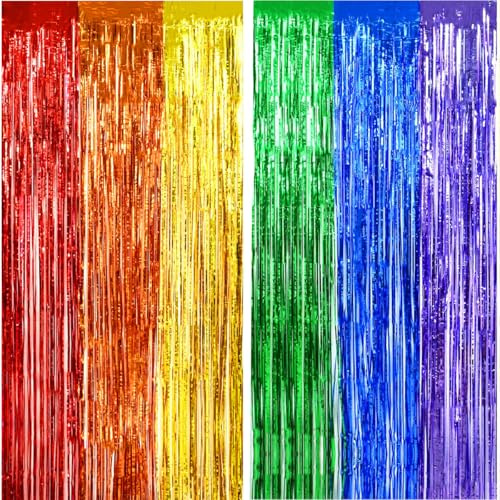 Jonami 2 Tende Metalliche Multicolore, Orpelli e Festoni Arcobaleno Lamina Frangia per Sfondo Fotografico e Decorazioni Festa Compleanno e Carnevale