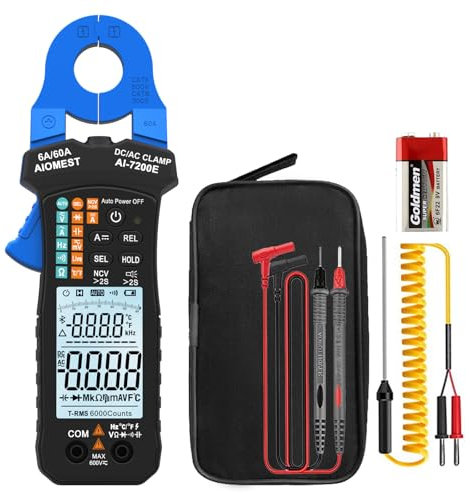 AIOMEST 7200E Pince Multimètre Numérique, Multimètre Clamp Automatique T-RMS Voltmètre Tester Mesure AC DC Courant/Tension/Température/Diode/Continuité/Résistance/Fréquence/Capacité/NCV