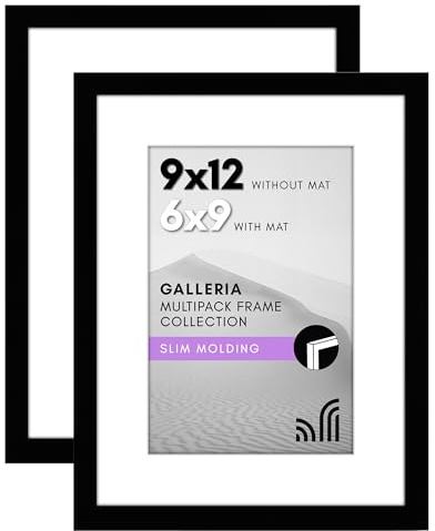 Americanflat 9x12 Picture Frame Set - Polished Plexiglass - Use as 6x9 or 9x12 - Galleria Collection - Black