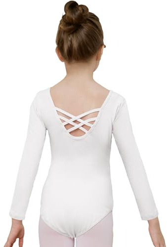 zffriction Body da Danza Classica per Ragazze Body da Ginnastica in Cotone a Maniche Lunghe da Donna Body da Danza Sportiva Nero Bianco per Bambini Piccoli Adulti (Bianco, 170)
