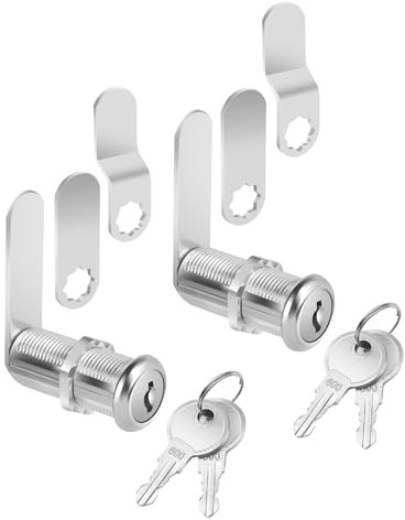 Bates- Cabinet Locks with Keys, 1-1/2, 2 Pack, Long Cam Locks for Cabinets Keyed Alike, File Cabinet Lock with Key