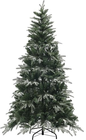 HOMCOM Albero di Natale 180 cm Artificiale con Fiocchi di Neve in Cristallo e 850 Rami Ignifughi, Albero di Natale Realistico Pieghevole a Cerniera con Base in Acciaio per Casa e Ufficio, Verde