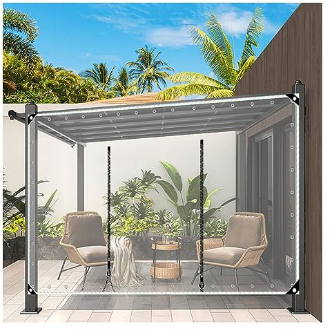 CZAOERXB Zipper tarpaulin，Transparent Waterproof Tarpaulin Side Panels,With Zippered Doors,Pvc Rain Curtains,Tarp Cover Sheet,for Pergolas Patio Porches Carports Gazebos (Size : H2xW4m/H6.5