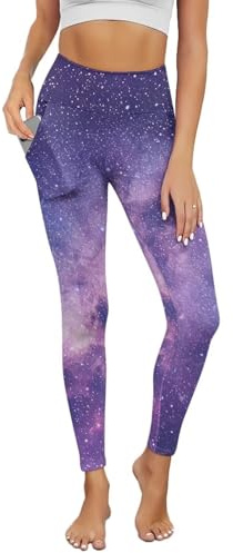 Poceacles Galaxy Violet Leggings for Women with Pockets Buttery Soft Running Pants High Waisted Spandex Graphic Leggings Thick Essential Pants Scrunch Butt Lifting, M