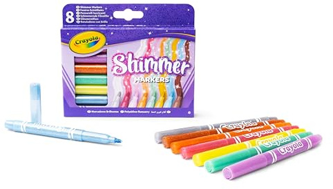 Crayola - Glittrande tuschpennor, set med 8 lysande färger, för barn från 3 år, för konst och kreativitet, 58-8648