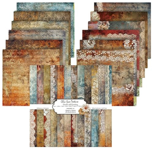 Scrapbook Papier Vintage Scrapbook Bastelpapier mit Blumen Muster, 24 Blatt Doppelseitiges Scrapbooking Papier Motivpapier, Frühling Dekorpapier Decoupage Papiere (Braun, 30,5x30,5 cm/12x12 inch)
