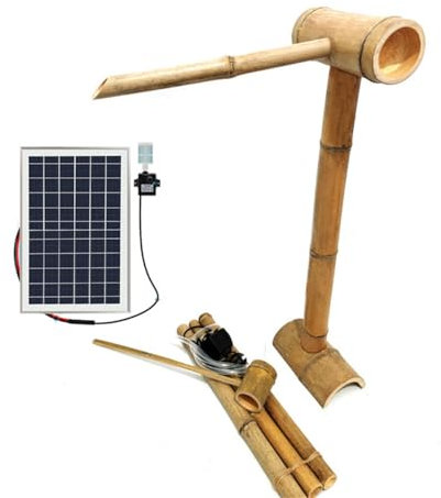 WSNCXFW Fontaine Solaire décorative en Bambou, Fontaine de Jardin Zen Feng Shui en Bambou avec Pompe et Panneau Solaire, fontaines sur Pied, kit de Pompe à Eau Solaire à Monter soi-même,80cm